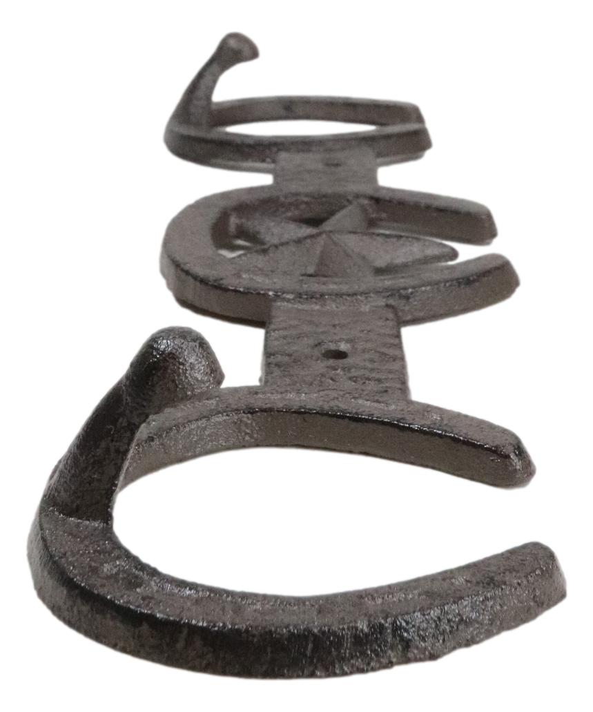 Rustic Western Lone Star With 3 Horseshoes Lucky Charm Double Wall Coat Hook
