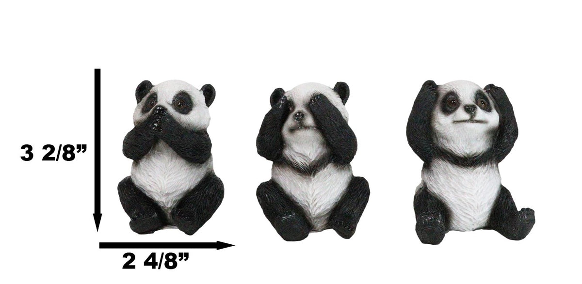 Set Of 3 See Hear Speak No Evil Whimsical Giant Panda Bears Mini Figurines - Ebros Gift