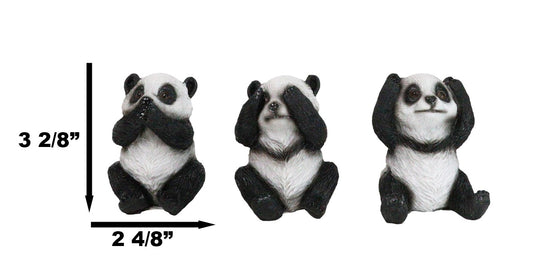 Set Of 3 See Hear Speak No Evil Whimsical Giant Panda Bears Mini Figurines - Ebros Gift