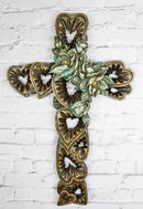 Rustic Western Blooming Flowers Garland With Hearts Decorative Wall Cross