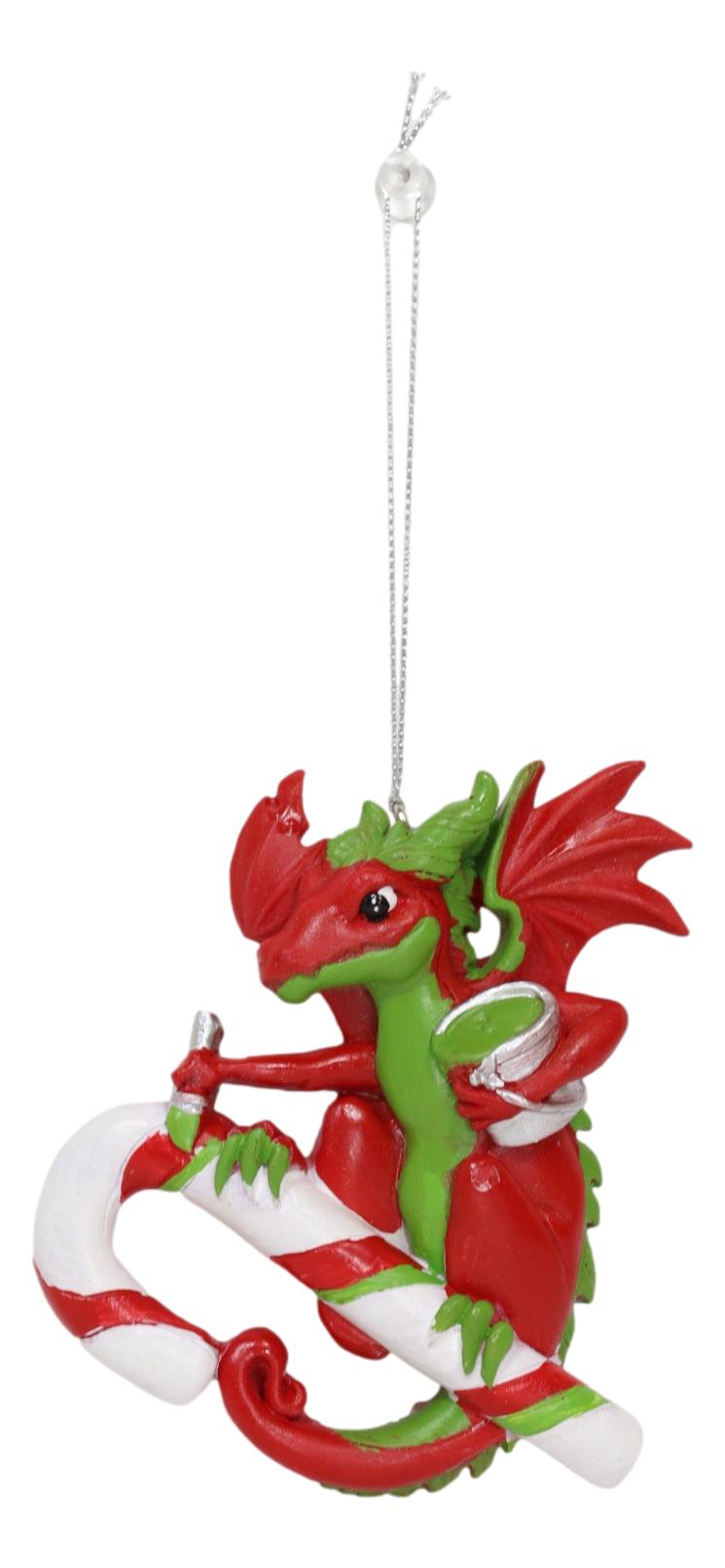 Ruth Thompson Red Green Dragon With Candy Cane Christmas Tree Hanging Ornament