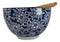 Blue Botanica Floral Blossoms 20Oz Donburi Ramen Soup Bowl With Chopsticks Set