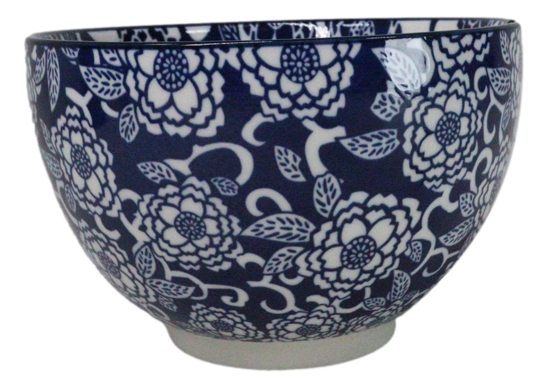 Blue Botanica Floral Blossoms 20Oz Donburi Ramen Soup Bowl With Chopsticks Set