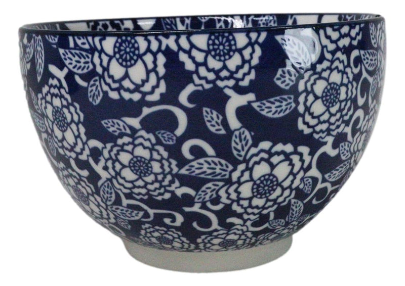 Blue Botanica Floral Blossoms 20Oz Donburi Ramen Soup Bowl With Chopsticks Set