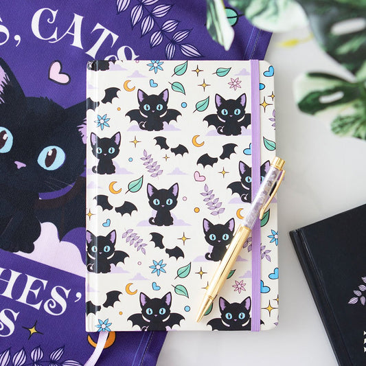 Cute And Creepy Bat Winged Cats Mystical Spell Notebook Journal Lined Page A5