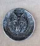 Wolf Incense Burner with Triple Moon & Celtic Knotwork, 5-Inch Round Ash Catcher