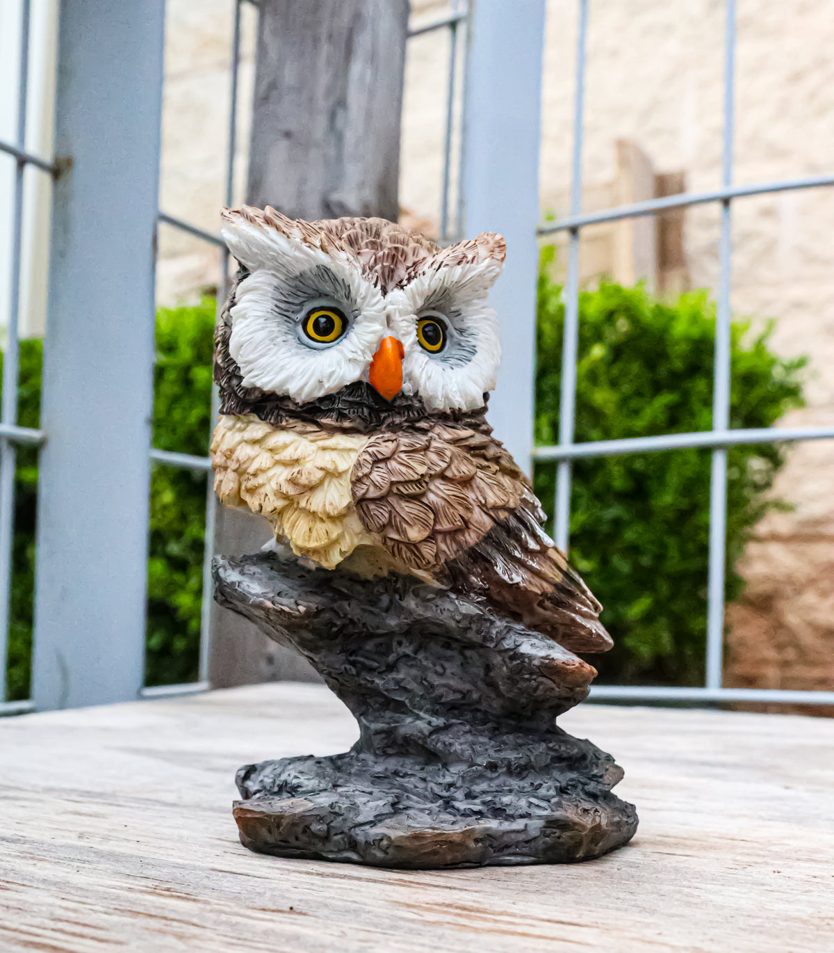 Whimsical Brown Great Horned Night Owl Perching On Tree Branch Figurine Decor