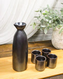 Black Iron Clay Tetsu Kesho Porcelain Sake Carafe Flask 9oz & 4 Ochoko Cups Set