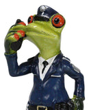 Toad In Blue Police Officer Green Frog Holding Radio Reporting For Duty Figurine