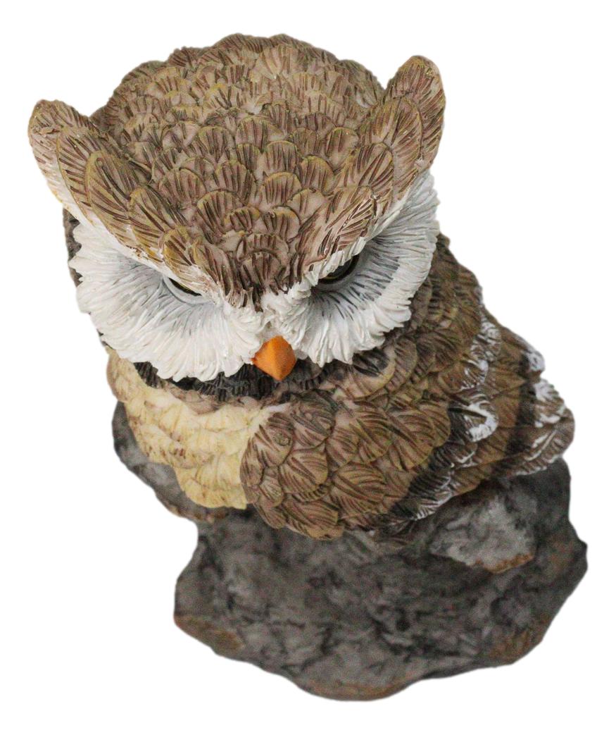 Whimsical Brown Great Horned Night Owl Perching On Tree Branch Figurine Decor