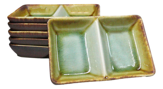 Pack Of 6 Midori Kannyu Ceramic Double Partition Sauce Condiment Dishes 4oz