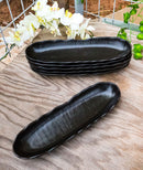 Pack Of 6 Kokuyo Modern Black Ceramic Wavy Oblong Long Serving Platters 13.25"L