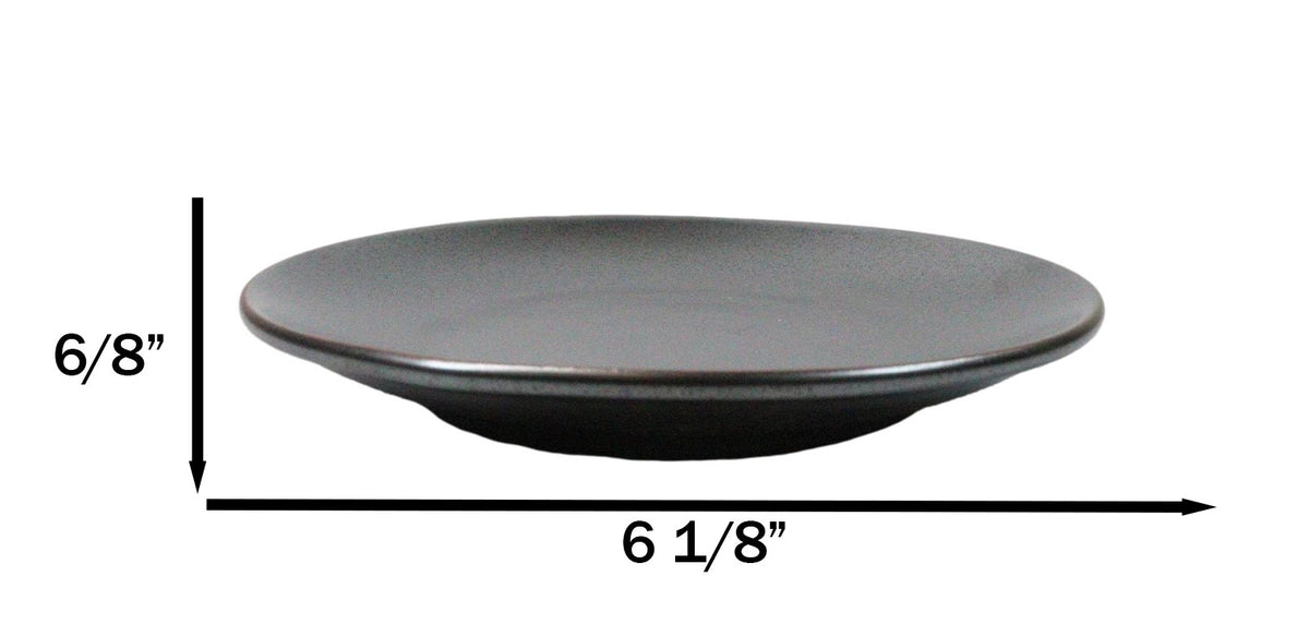 Set Of 5 Black Tetsu Kesho Round Appetizer Dessert Salad Ceramic Plates 6"D