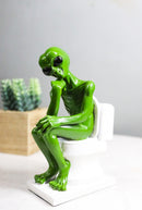 UFO Green Roswell Alien Constipated On Toilet Seat in Thinker Pose Figurine
