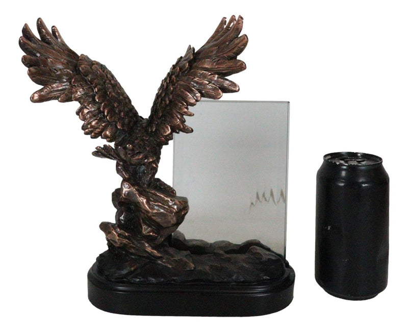 American Bald Eagle Landing On Rocky Pillar Picture Frame Bronzed Resin Figurine