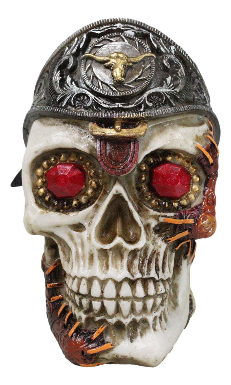 Western Texas Longhorn Silver Concho Buckle Skull Money Coin Bank Figurine