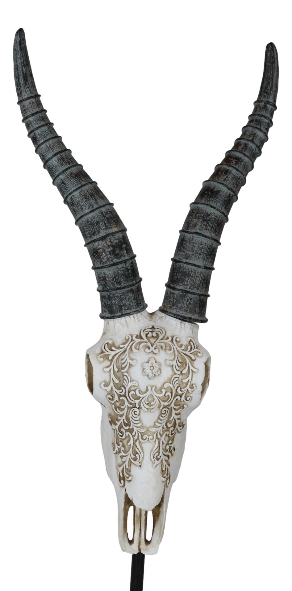 Vintage Tribal Knotwork African Antelope Skull On Museum Pole Mount Base Statue