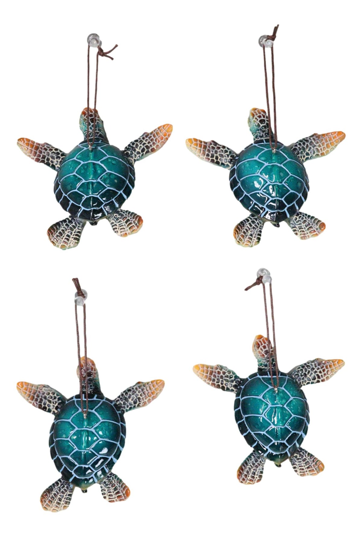 Set Of 4 Nautical Blue Sea Turtles Ocean Marine Wall Hanger Decor Tree Ornaments