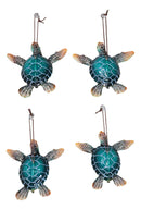 Set Of 4 Nautical Blue Sea Turtles Ocean Marine Wall Hanger Decor Tree Ornaments