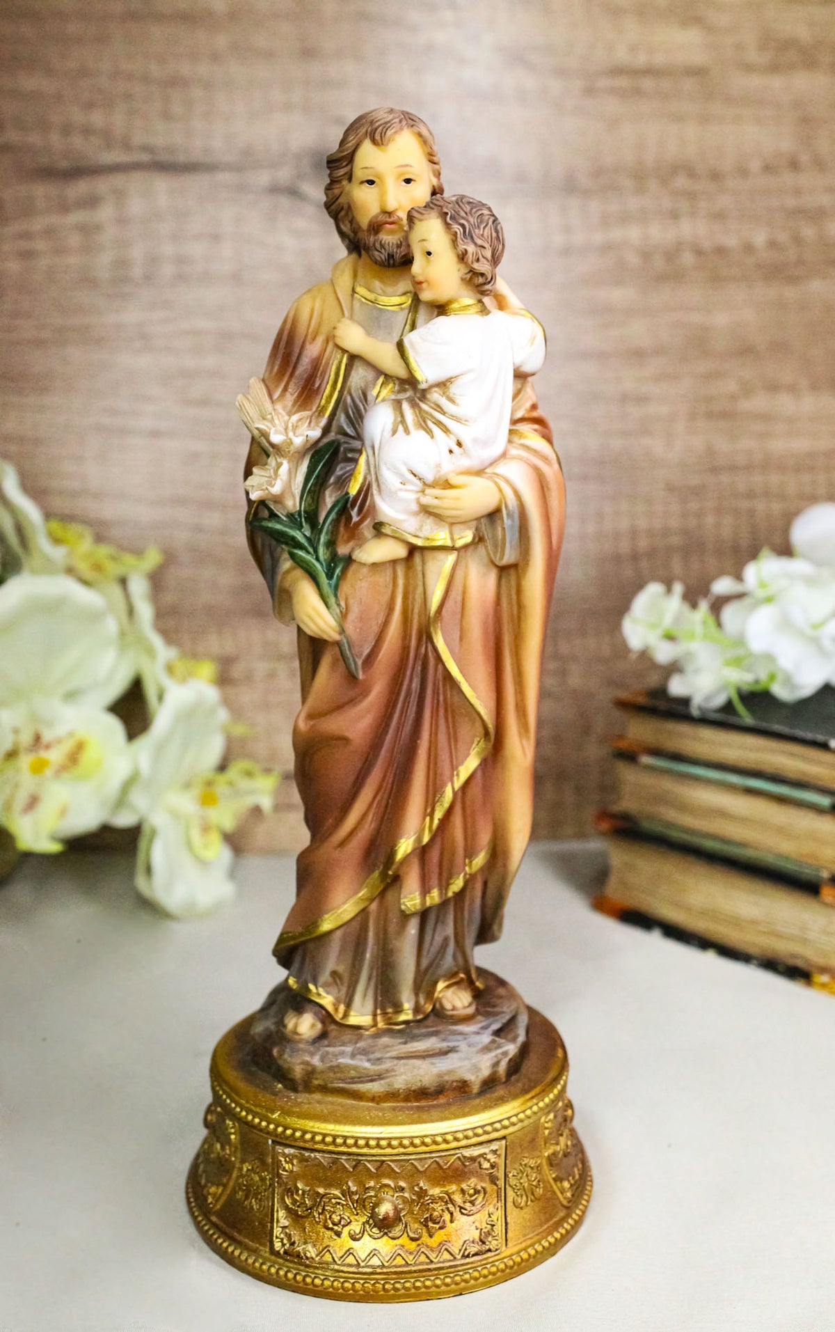 Saint Joseph Carrying Child Jesus Catholic Figurine With Rosary Drawer Box 9"H - Ebros Gift