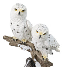 12-Inch Snowy Winter Spotted Owl Couple Figurine on Snow-Covered Tree Branch