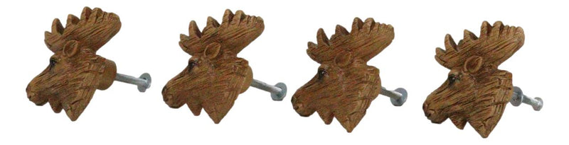 Set Of 4 Western Rustic Forest Elk Moose Faux Wooden Cabinet Door Pull Knobs