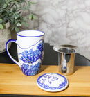 Great Wave Kanagawa 15oz Porcelain Tea Mug With Lid & Stainless Steel Infuser