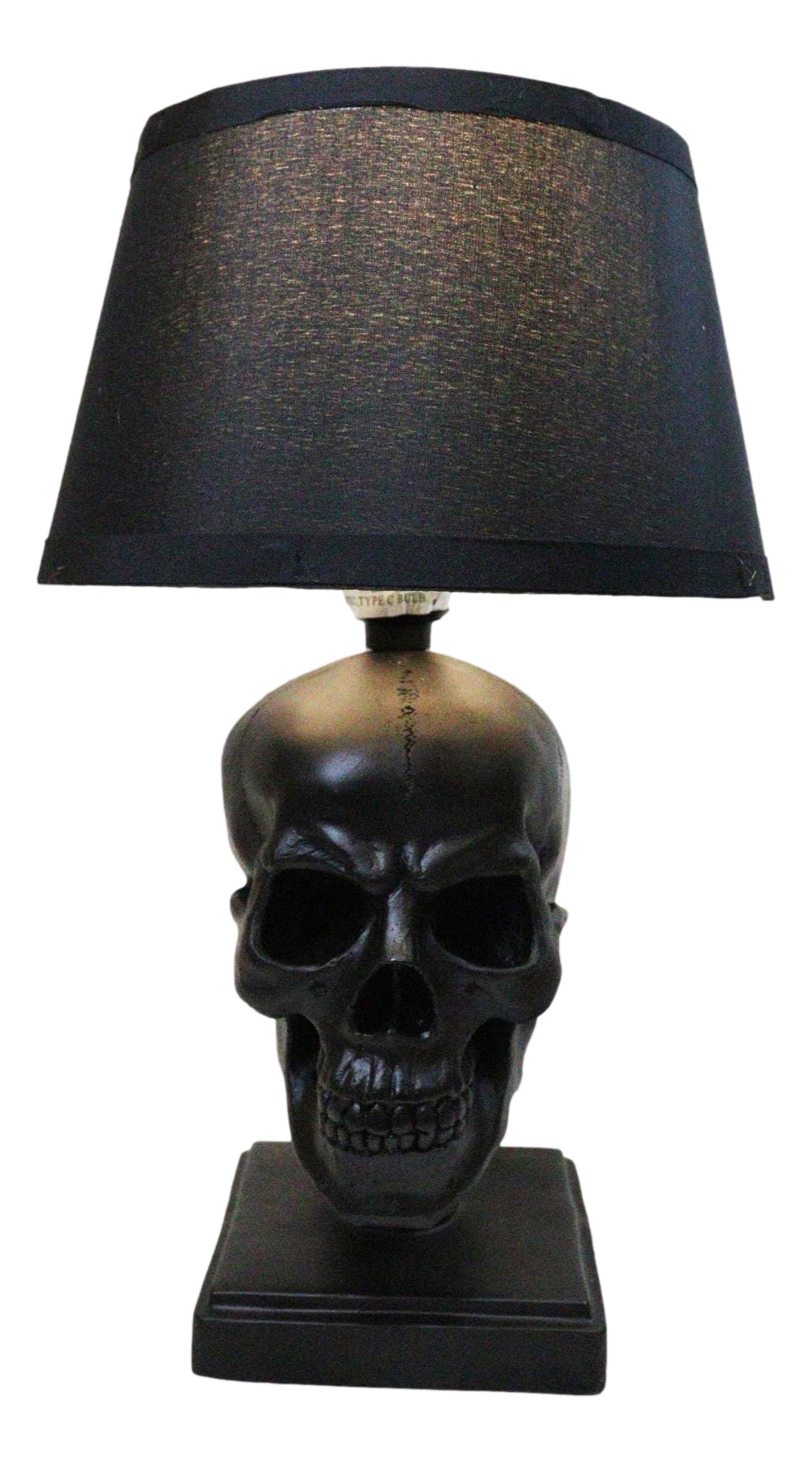 Ebros Gift Grinning Evil Black Hallowed Skull Cranium Table Lamp with Shade