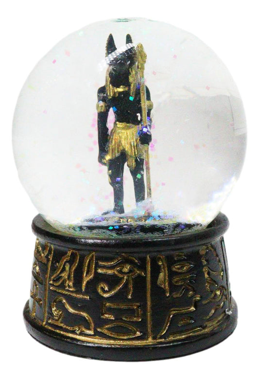 Black and Gold God of The Underworld Anubis Jackal Small Glitter Water Globe