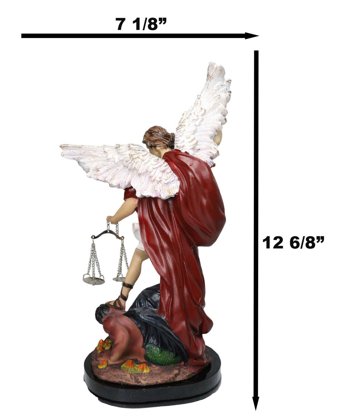Archangel Saint Michael Trampling Satan With Sword and Scales of Justice Statue