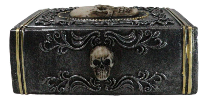 Gothic Macabre Skull Face With Scrollwork Book Shaped Decorative Trinket Box