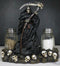 Grim Reaper Standing On Skull Graveyard Salt & Pepper Shakers Holder Set