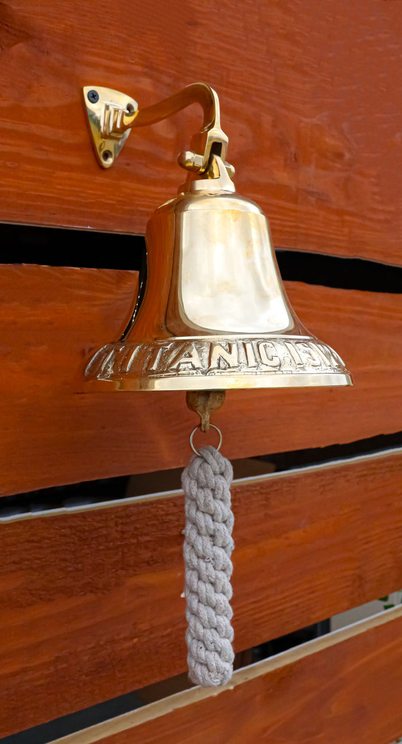 Marine Antiqued Solid Polished Brass RMS Titanic Wall Dinner Bell With Lanyard