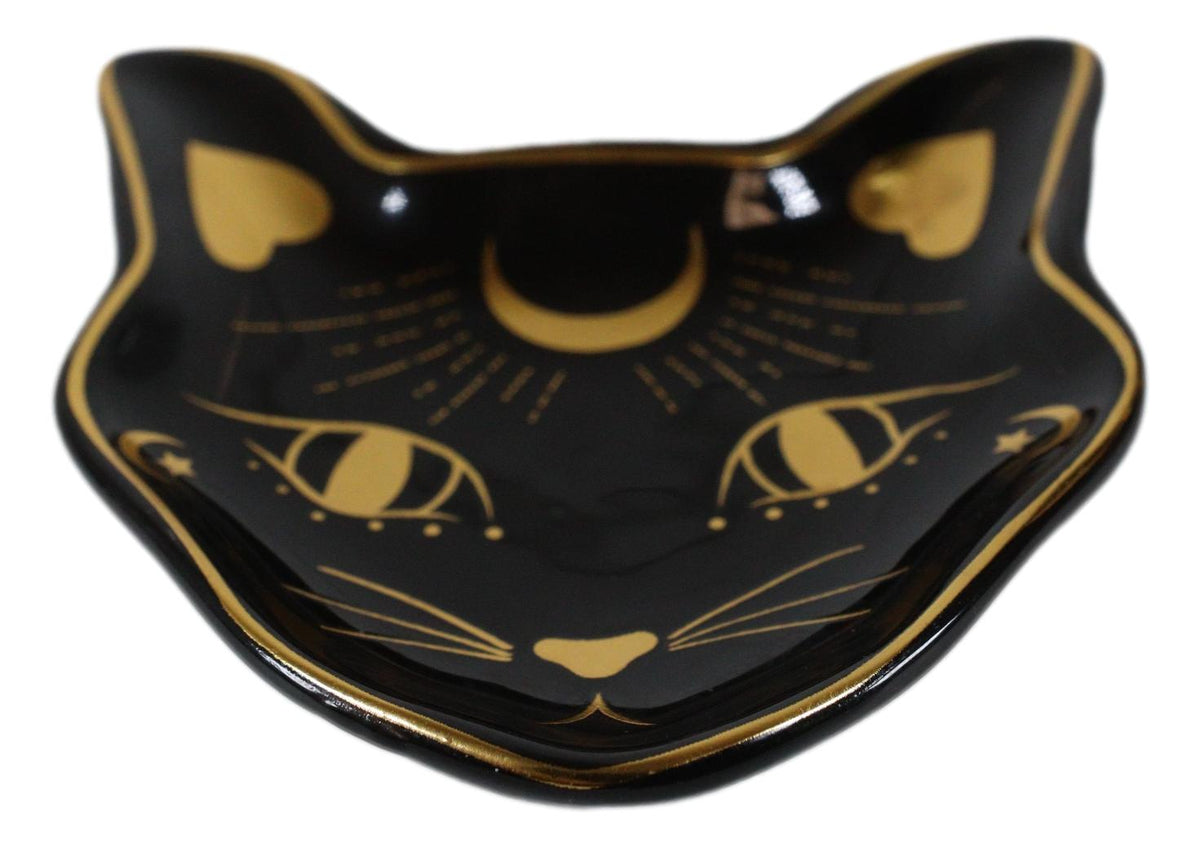 Wicca Astrology Witchcraft Mystic Mog Black Feline Cat Trinket Jewelry Dish - Ebros Gift