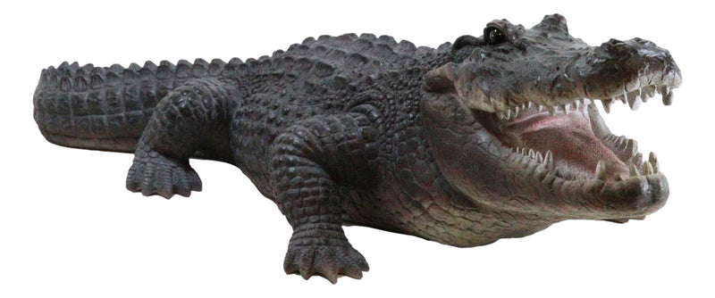 Grand Scale Realistic Nile Crocodile Baring Razor Sharp Teeth Garden Statue 30"L