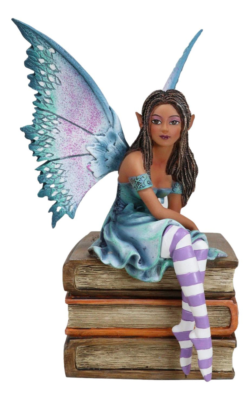 Amy Brown Fantasy Magic Turquoise Ebony Fairy On Books Of Wisdom Figurine