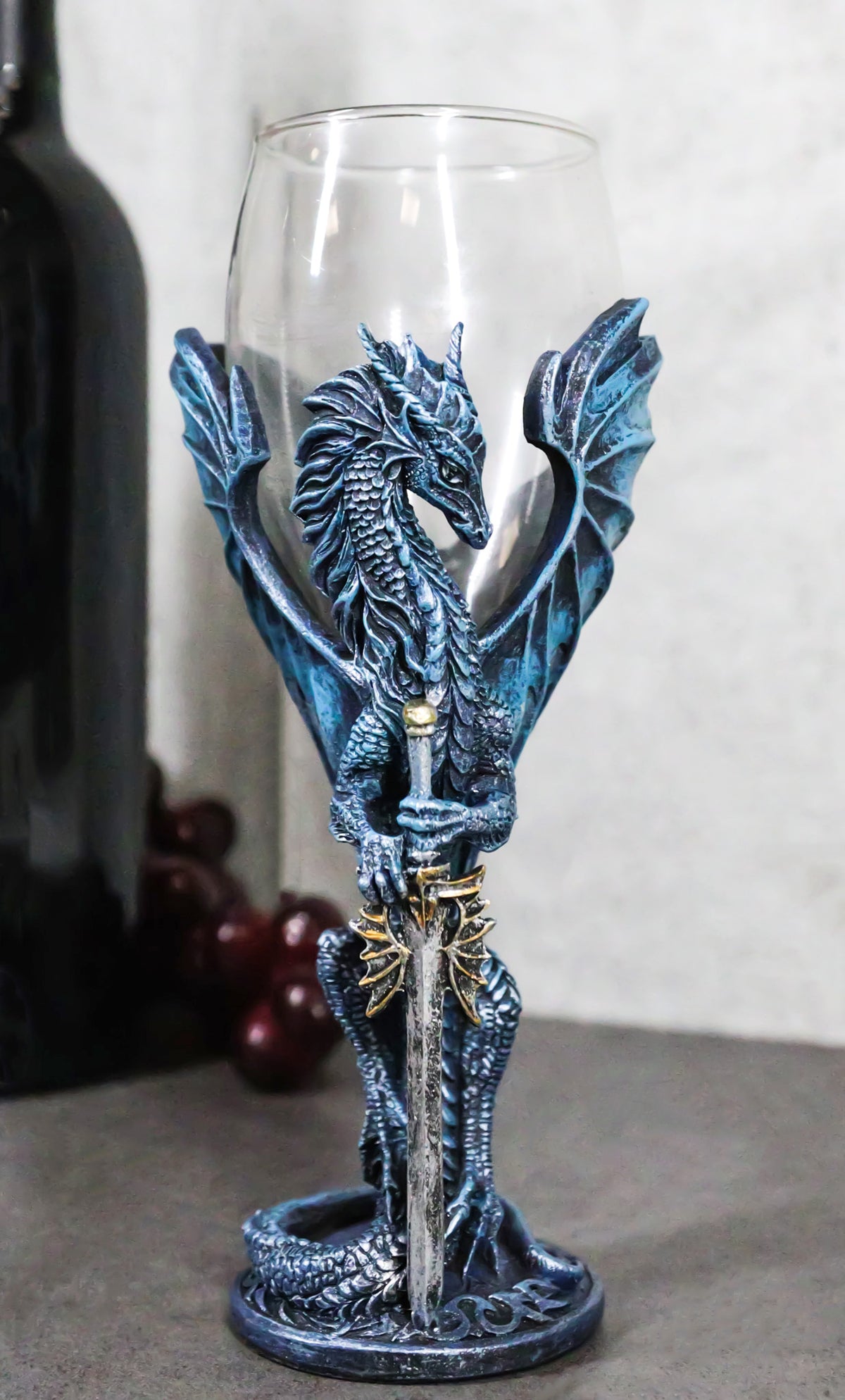 Fantasy Netherworld Blue Dragon Sea Blade Sword Glass Wine Goblet Chalice