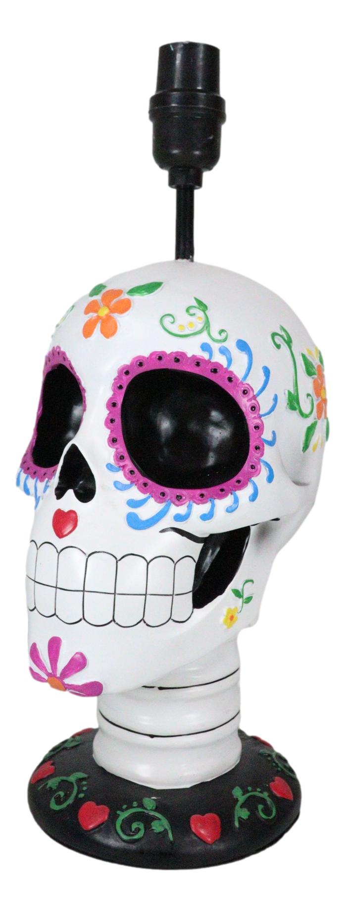 Festive Lights Macabre Day Of The Dead Sugar Skull Floral Sculptural Table Lamp