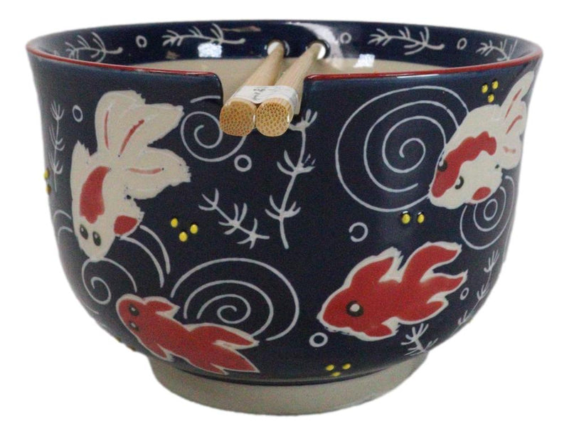 Red White Japanese Goldfishes Large 24Oz Donburi Ramen Bowl With Chopsticks Set