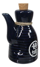 Set Of 6 Blue Japanese Calligraphy Shoyu Tenmoku Porcelain Soy Sauce Flask 7oz