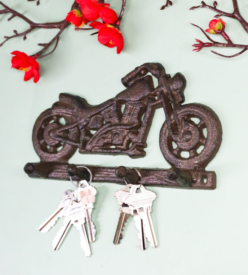 Rustic Cast Iron Retro Motorcycle Bike 4-Peg Wall Hooks Coat Towel Keys Hanger