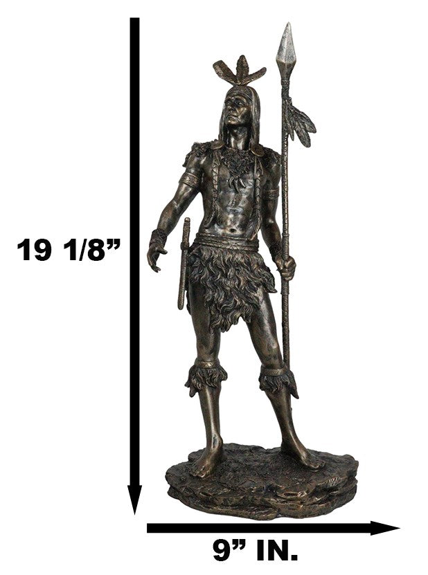 19" H Native American Indian Tribal Warrior Hunter Chief Holding Spear Figurine