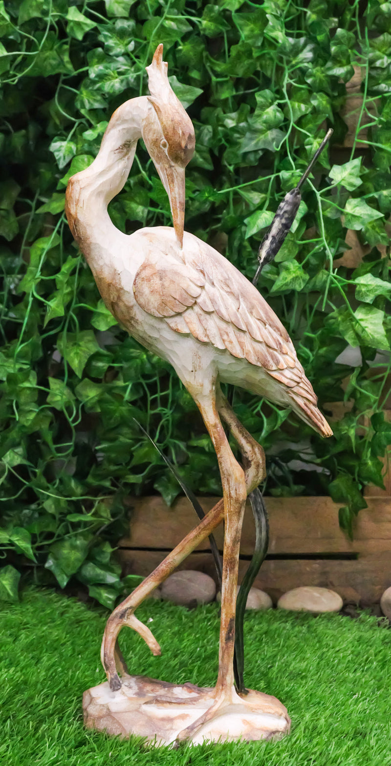 Nautical Marine Majestic Heron by Reed Distressed Faux Wood Finish Sculpture 19"