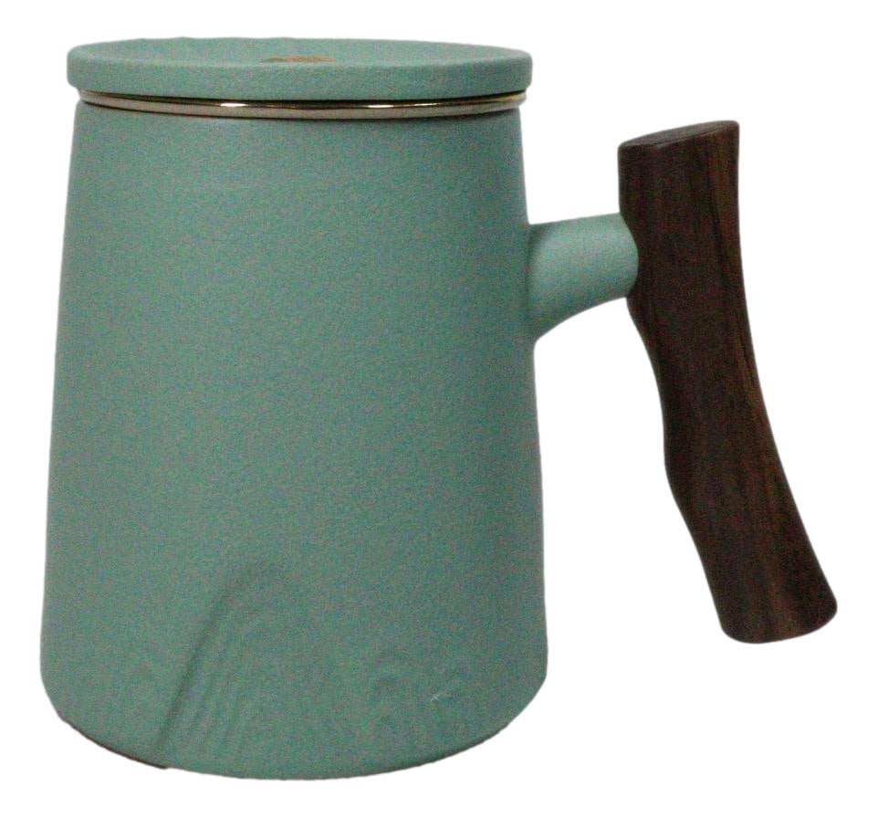 Mint Green 15 Oz Chic Porcelain Tea Mug with Wooden Handle, Lid and Infuser