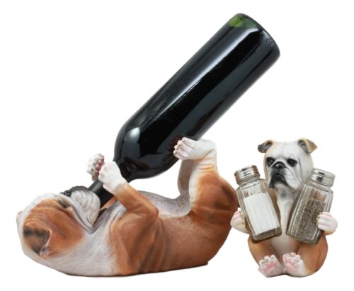 Meatball English Bulldog Wine Holder And Salt Pepper Shakers Holder Figurine Set