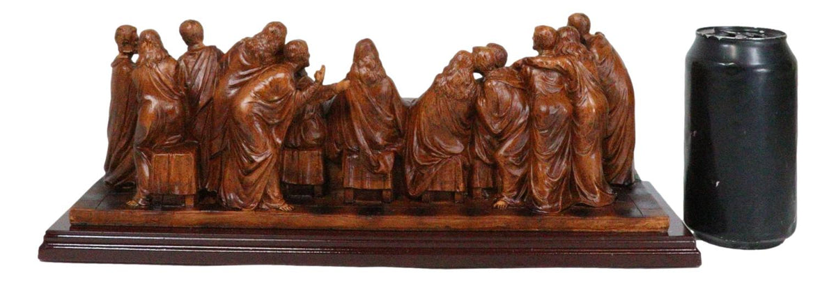 Leonardo Da Vinci The Last Supper Jesus And Disciples Faux Wooden Figurine 14"L - Ebros Gift