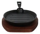 Personal Size Cast Iron Oval Fajita Steak Pan Skillet With Wood Trivet Base