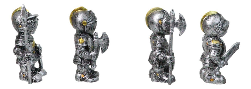 Set of 4 Medieval Suit of Armor Knights With Axe Sword Shields Mini Figurines