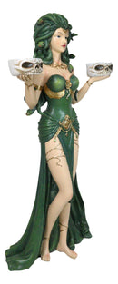 Large Greek Gorgon Goddess Medusa In Green Gown Dual Votive Candleholders Statue