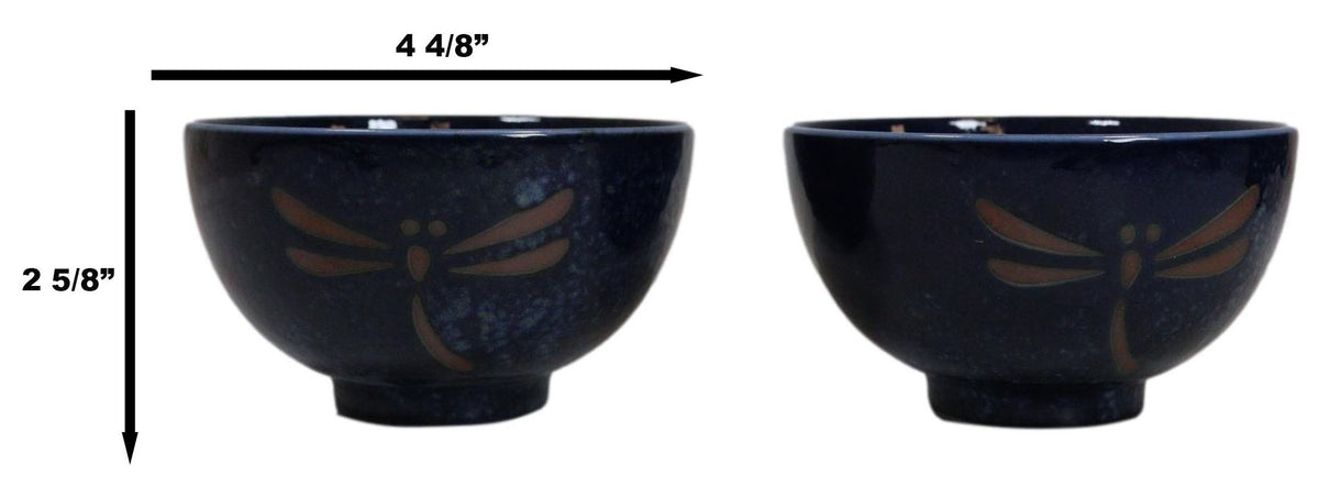 Made In Japan Auspicious Dragonfly Blue Rice Soup Dessert 8oz Bowls Set of 4